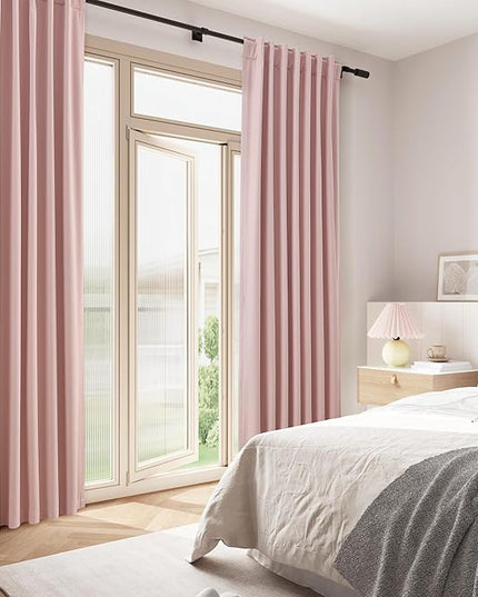 Guken Blackout Curtains 80 Inch Length 2 Panels Set for Living Room Bedroom Back Tab Thermal Insulated 100% Black Out Linen Drapes Room Darkening Window Curtains 80 Inches Long,Pink