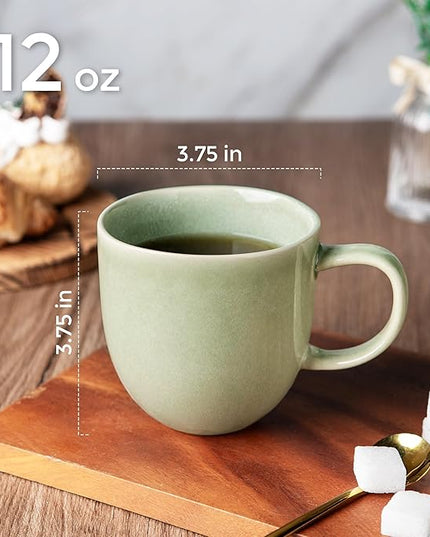 AmorArc 12oz Coffee Mugs, Ceramic Coffee Mugs set of 6 for Man, Woman, Dad, Mom, Modern Coffee Mugs with handle for Latte/Cappuccino/Milk/Cocoa. Dishwasher&Microwave Safe, Olive Green
