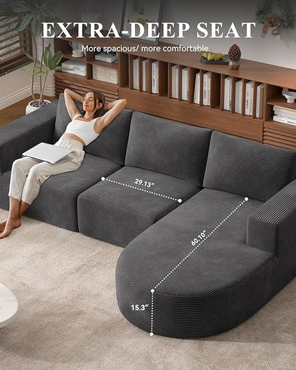 Modular Sectional Sofa with L-Shape Chaise,Cloud Sectional Modern Sleeper Couch with Deep Seat,Sponge Compression Sofas No Assembly Required (Dark Gray-Corduroy Fabric) 1PCS