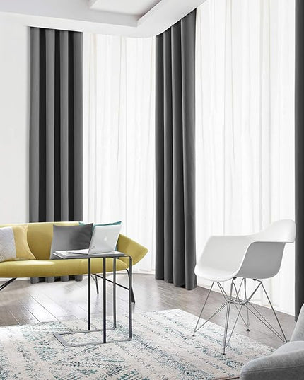 Blackout Curtains for Bedroom Thermal Insulated Light Blocking Room Darkening Curtains Solid Grommet Window Drapes for Living Room, Set of 2 Curtain Panels 62 W x 106 L inch Long Dark Gray
