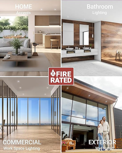 NUWATT Fire Rated 3 inch LED Recessed Lighting, Dimmable 3" LED Wafer Lights, 5CCT 2700K/3000K/3500K/4000K/5000K, CRI90 Wet & IC Rated Canless Recessed Lighting, 8W, 550LM, No Cone Needed, ETL, 6 Pack