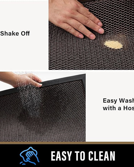 PLEASOR Front Door Mat Indoor Outdoor Entrance, Sturdy Natural Rubber Doormat, Resists Dirt and Absorbent, Low Profile Welcome Mat for Outdoor Entry, 17x30, Brown
