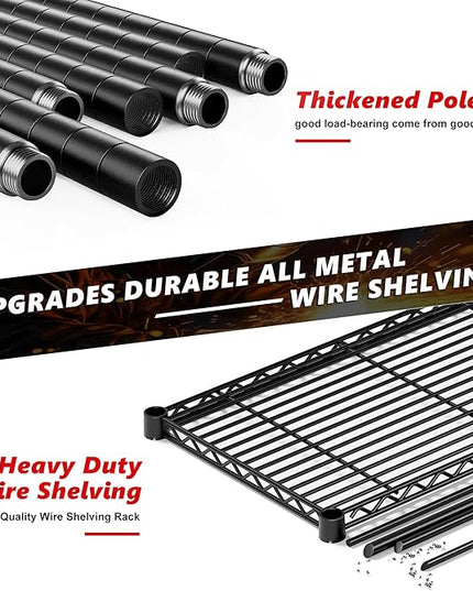 REIBII 5-Tier Heavy Duty Metal Wire Shelves, Industrial Style, 61.7"W x 72.4"H x 15.8"D, 1500 LBS Capacity, Adjustable, Rust Resistant, 2 Pack
