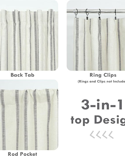 DriftAway Farmhouse Linen Blend Blackout Curtains 96 Inches Long for Bedroom Vertical Striped Printed Linen Curtains Thermal Insulated Lined Treatments for Living Room 2 Panels W52 x L96 Linen Grey