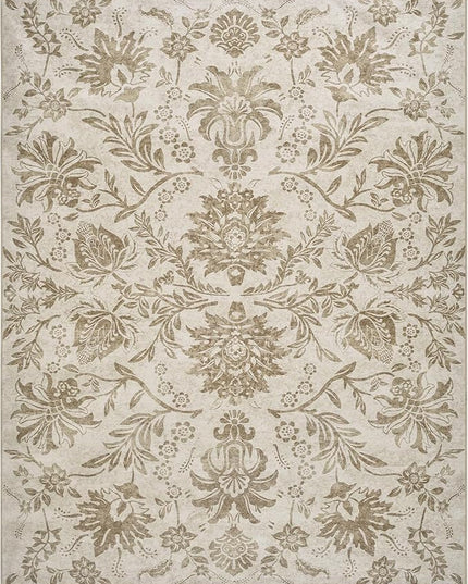 jinchan Torino Floral 5x7 Area Rugs, Vintage-Inspired Neutral Design Accent Rug, Machine Washable Ultra-Thin Low-Pile Non-Slip Traditional Carpet for Living Room Bedroom Dining Room Home Office, Taupe