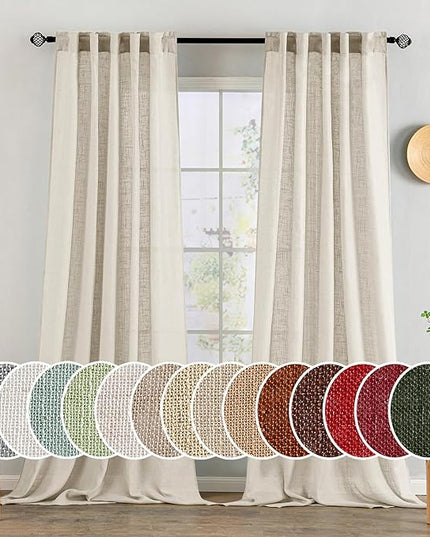 MIULEE Cream Linen Curtains 108 Inches Long 2 Panels for Bedroom Living Room, Soft Linen Textured Window Drapes Semi Sheer Light Filtering Back Tab Rod Pocket Farmhouse Modern Burlap Look Decor