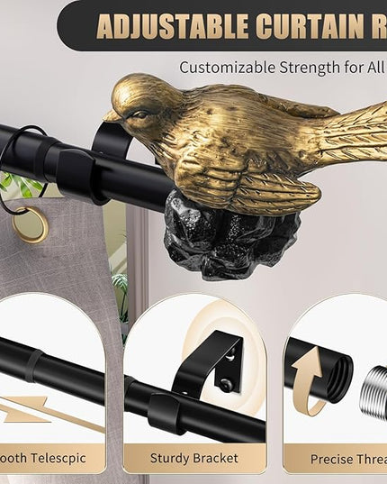 Vintage Gold Curtain Rod 36 to 168 Inches Curtain Rods for Windows Adjustable Drapery Rod with Bird Finials Heavy Duty Curtains Rods for Living Room