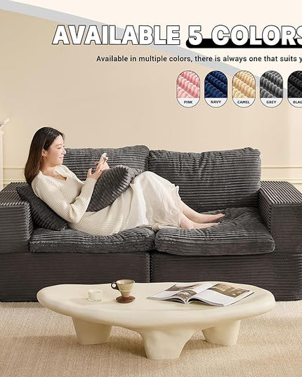 74.8” Cloud Couch, Modular Loveseat Sofa, Convertible Sofas Bed, Deep Seat Sofa, Cozy Sofa for Living Room, Office and Bedroom, Corduroy, Gray