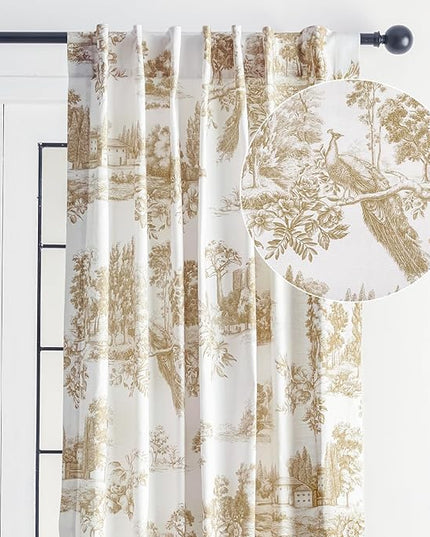 Maison d' Hermine Curtains for Living Room 100% Cotton 108 inch Length One Panel Light Filtering Toile Curtains for Bedroom Windows with Rod and Loop Pockets Drapes (Trianon Bronze, 50" W x 108" L)