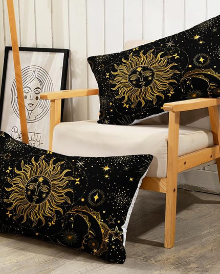 AILONEN Sun and Moon Fitted Sheet Queen Size, Boho Hippie Style Bedding Sheet,Starry Night with Astrology Pattern Sheet Set for Boys Girls,1 Fitted Sheet 2 Pillowcases,3 PCS,Perfect for Adult Rooms