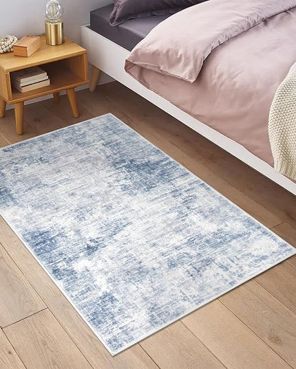 IOHOUZE Small Abstract Area Rug 2x3 Ft Entryway Rugs Washable Door Mat Indoor Entrance, Rubber Backed Throw Rugs, Printed Non Slip Floor Carpet for Foyer Front Door Sink, Light Blue White