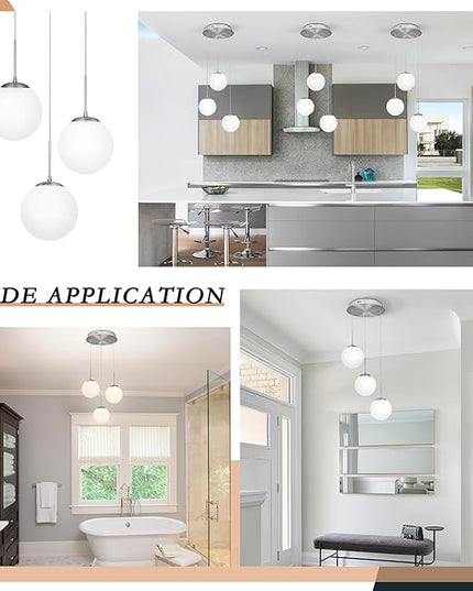 KoKo&Yukina 3-Light Globe Glass Pendant Light Modern Nickel Glass Chandelier Adjustable Length Pendant Lights Fixtures with Milky White Globe Ceiling Light for Kitchen Island (Bulb & Remote Incl.)