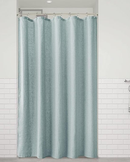 Naturoom Blue Linen Shower Curtain, Cloth Textured Fabric Shower Curtain Set with Hooks, Simple Elegant Modern Farmhouse Country Ultra Thick Bath Curtains for Bathroom,Water Repellent,60x72