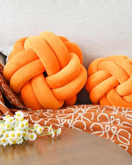 Knot Ball Pillow, Round Decorative Throw Pillows Cushion, 8 Inch Orange Soft Plush Knotted Pillows Pillow, Modern Home Throw Knot Decorative Cushion