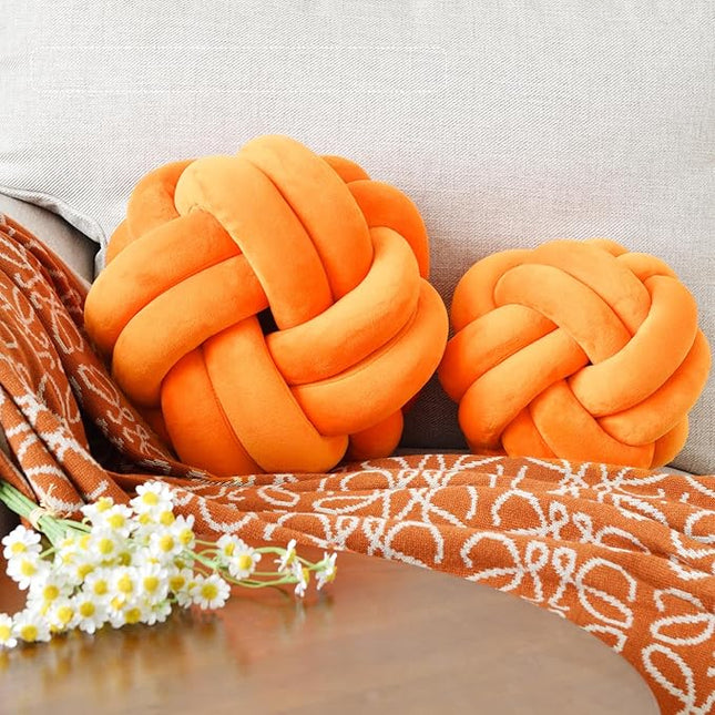 Knot Ball Pillow, Round Decorative Throw Pillows Cushion, 8 Inch Orange Soft Plush Knotted Pillows Pillow, Modern Home Throw Knot Decorative Cushion