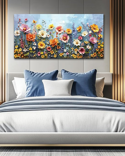 XIGUANGART Canvas Wall Art for Living Room Colorful Abstract Canvas Art Prints Pictures Wildflower Painting Flowers Large Wall Decor for Bedroom Office Artwork Nature Farmhouse Modern Home Decoration