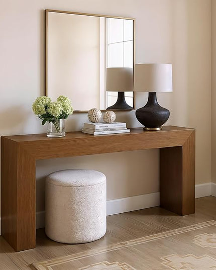 Plank+Beam Grand Console Table, 66 Inch Modern Solid Wood Sofa Table, Narrow Entryway Table for Hallway, Behind The Couch, Living Room, Foyer, Pecan Wirebrush