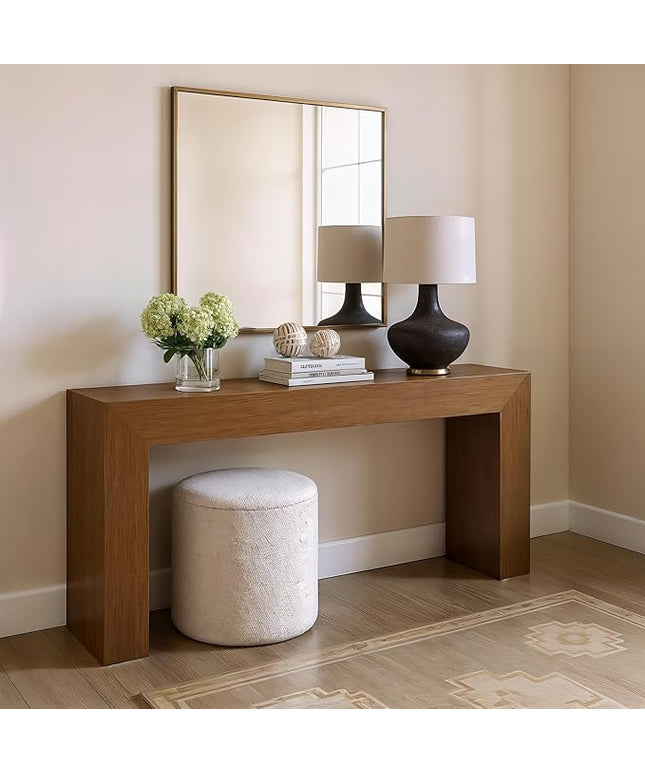 Plank+Beam Grand Console Table, 66 Inch Modern Solid Wood Sofa Table, Narrow Entryway Table for Hallway, Behind The Couch, Living Room, Foyer, Pecan Wirebrush