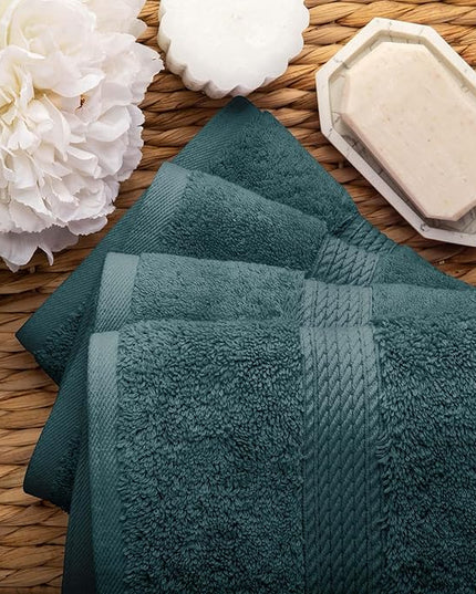 Superior Egyptian Cotton Pile Hand Towel Set of 4, Ultra Soft Luxury Towels, Thick Plush Essentials, Absorbent Heavyweight, Guest Bath, Hotel, Spa, Home Bathroom, Shower Basics, Teal