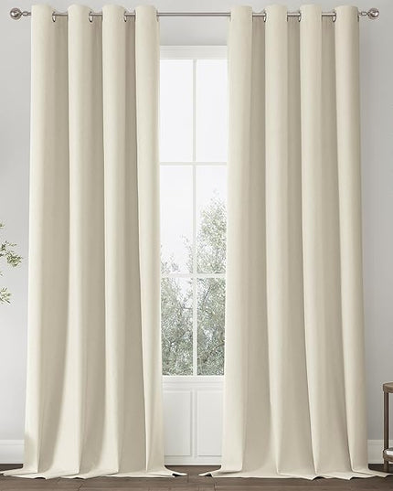 ChrisDowa 100% Blackout Birch Solid Curtains 102 Inches Long 2 Panels for Bedroom Living Room,Farmhouse Room Darkening Thermal Insulated Soundproof Grommet Top Window Treatment Drapes,52x102
