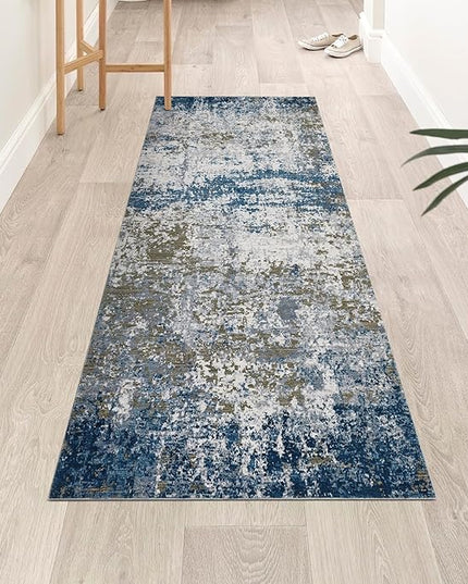 Modern Abstract Runner Rug 2x5 Washable Non Slip Stain Resistant Rug for Bedroom Living Room Non Shedding Low Pile Indoor Floor Cover,Navy