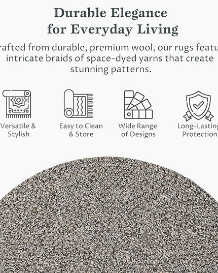 Seasons SE85 Fall Charcoal 8' x 8' Round - Braided Area Rug, Home Decor, Floor Mat or Bedroom Rug - Easy Care, Ideal for High Traffic Areas in Hallway and Living Room - Made in USA