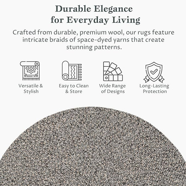 Seasons SE85 Fall Charcoal 6' x 6' Round - Braided Area Rug, Home Decor, Floor Mat or Bedroom Rug - Easy Care, Ideal for High Traffic Areas in Hallway and Living Room - Made in USA