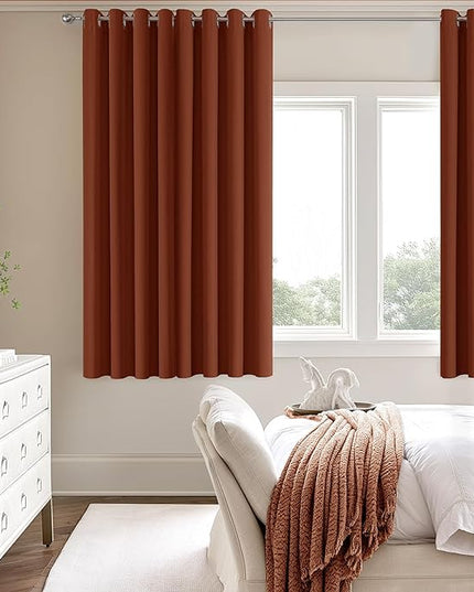 ChrisDowa 100% Blackout Terracotta Solid Curtains 63 Inches Long 2 Panels for Bedroom Living Room,Farmhouse Room Darkening Thermal Insulated Soundproof Grommet Top Window Treatment Drapes,52x63