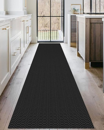 KOZYFLY Washable Runner Rug 2x10 ft Hallway Kitchen Runner Rugs with Rubber Backing Bobo Entryway Runner Indoor, Long Carpet Runners for Hall Kitchen Entryway, Black/Grey