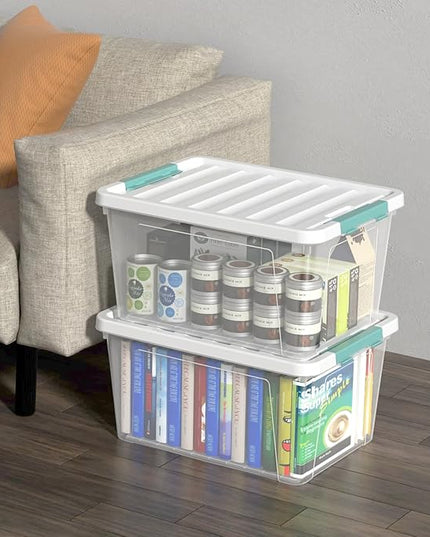 35 Quart Latch Storage Box, 6-Pack Clear Plastic Storage Bins with Latching Lids