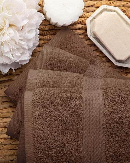 Superior Egyptian Cotton Pile Hand Towel Set of 4, Ultra Soft Luxury Towels, Thick Plush Essentials, Absorbent Heavyweight, Guest Bath, Hotel, Spa, Home Bathroom, Shower Basics, Chocolate
