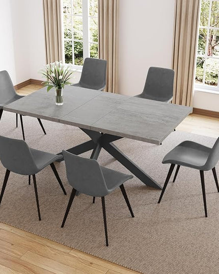 ZckyCine 51"-67" Extendable Dining Table Set with 6 Dining Chairs, Modern Rectangular Kitchen Table Set for 6-8 People, Space-Saving Expandable Dining Table with Metal Frame