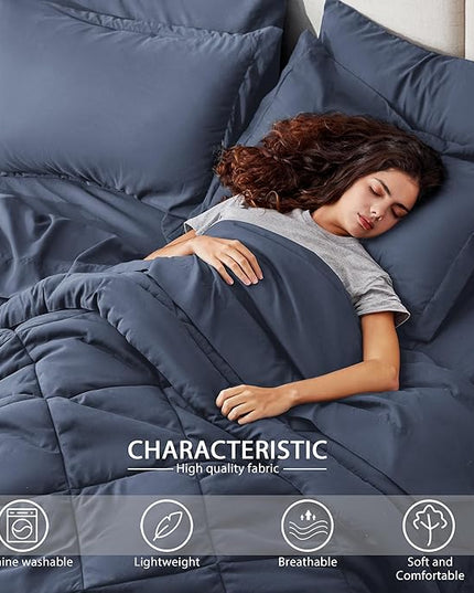 Love's cabin King Size Comforter Set Navy Blue, 7 Pieces King Bed in a Bag, All Season Bedding Sets with 1 Comforter, 1 Flat Sheet, 1 Fitted Sheet, 2 Pillowcase and 2 Pillow Sham