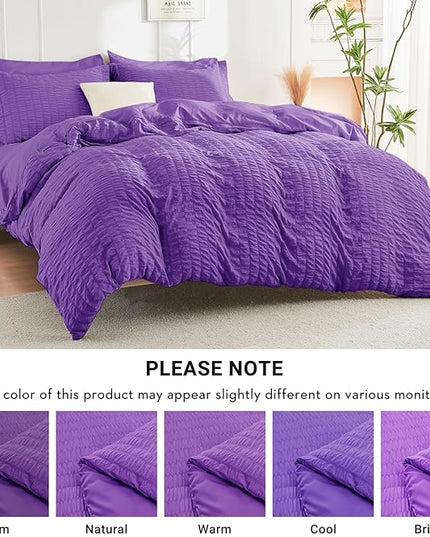HYMOKEGE Dark Purple California King Comforter Set Seersucker 7 Pieces, All Season Luxury Bed in a Bag for Bedroom, Bedding Set with Comforter, Sheets, Pillowcases & Shams
