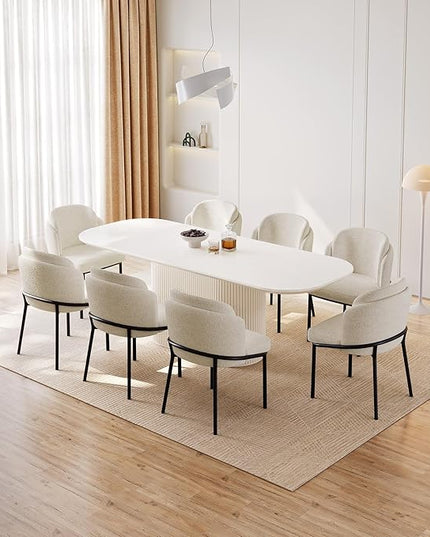 Guyii 9-Piece Oval Dining Table Set, 86.61" Modern Kitchen Table with 8 Chairs, Indoor Rectangular Dining Room Table for Kitchen, Living Room, Cream White