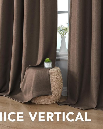 H.VERSAILTEX Linen Blackout Curtain 96 Inches Long for Bedroom/Living Room Thermal Insulated Grommet Linen Curtain Drapes Primitive Textured Burlap Effect Window Drapes 1 Panel - Heather Cocoa Brown