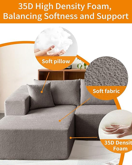 103.54'' Sectional Sofa, Raindrop Velvet Fabric L Shaped Sofa, 4 Seat Modern L Shape Couch with 2 Pillows Right Hand Lounge for Living Room, Office