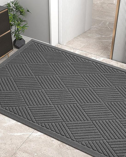 Sturdy Front Door Mat, Absorbent Muddy Dirt Resist Welcome Door Mats Outdoor Indoor, Stain and Fade Resistant, Non-Slip Rubber Backing Low Profile Doormat for Entryway, 47×32, Charcoal