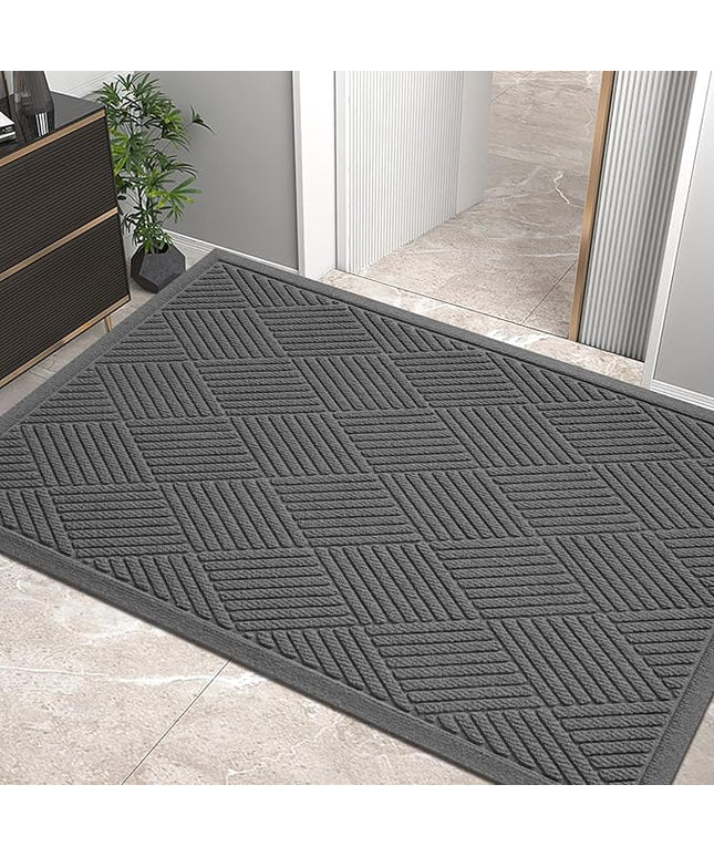 Sturdy Front Door Mat, Absorbent Muddy Dirt Resist Welcome Door Mats Outdoor Indoor, Stain and Fade Resistant, Non-Slip Rubber Backing Low Profile Doormat for Entryway, 47×32, Charcoal