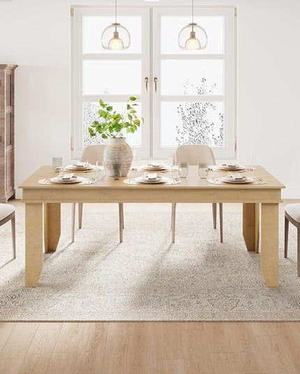 GarveeHome Farmhouse Dining Table for 6-8 People, 71 in Long Kitchen Tables with Wooden Sturdy Frame, 6 ft Large Rectangular Dinner Table for Dining Room, Kitchen, Natural, 71" Non-extendable