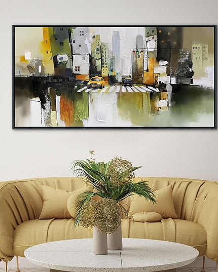 HGUAOA Abstract Canvas Wall Art for Living Room - Modern Wall Art for Office & Bedroom - Yellow City Wall Pictures for Above Bed Decor - Large Canvas Artwork for Home Decor 24×48IN
