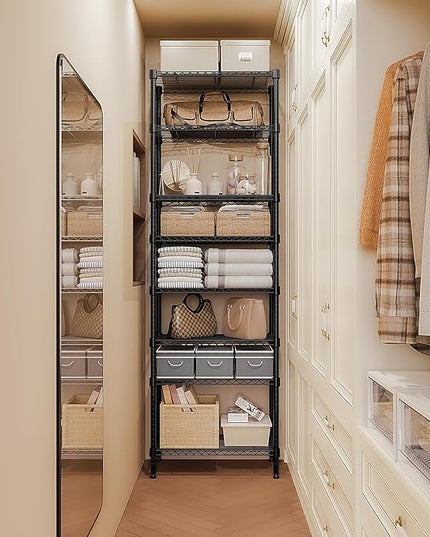 8 Tier 2000 lbs Storage Rack Metal Wire Shelving Unit, Storage Standing Shelf Organizer for Laundry Bathroom Kitchen Pantry Closet Garage Basement Utility Room, Black 13.8" D x 23.6" W x 79.5" H