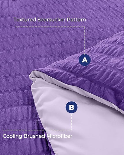 HYMOKEGE Dark Purple/Lavender Twin Comforter Set Seersucker 5 Pieces, All Season Luxury Bed in a Bag for Bedroom, Bedding Set with Comforter, Sheets, Pillowcase & Sham