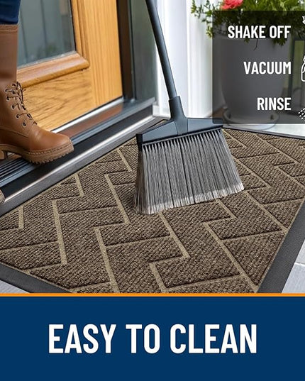 OLANLY Front Door Mat Indoor Outdoor Entrance, Waterproof All-Season, All-Weather Doormat, Sturdy Natural Rubber, Low Profile, Easy Clean Patio Porch Entryway Mat, Herringbone Brick (Brown, 71x23)