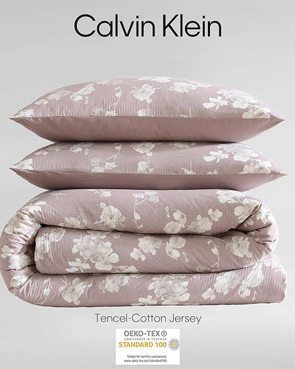 Calvin Klein - Queen Duvet Cover Set, 100% Soft Cotton Gauze Bedding, Button Closure & Inner Corner Ties, 3 Piece Bed Set with Matching Pillowcases (Eternity Floral Pink)