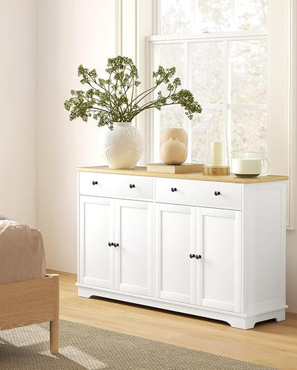 HOMCOM Sideboard Buffet Cabinet with Storage, 55" Modern Kitchen Cabinet with 4 Doors, 2 Drawers and 2 Adjustable Shelves, Coffee Bar, White