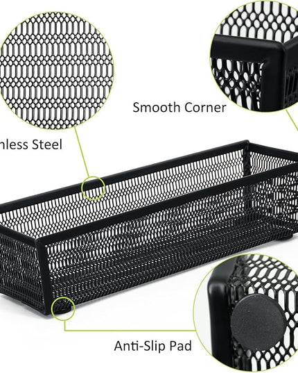 Neudeco Silverware Organizer,Mesh Drawer Organizer for Kitchen，Metal Utensil Organizer for Flatware, Knives, Spoons,Cosmetic (Black 9 * 3 * 2 inch Pack12)