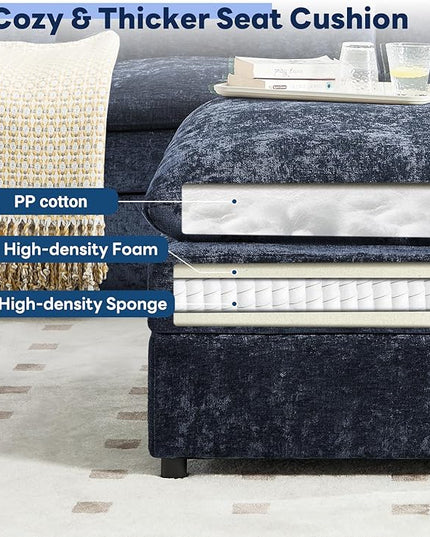Tbfit Single Sofa Ottoman, Modern Comfy Cloud Sofa, Spring Seat Cushions, Chenille, Blue