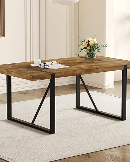 Dinner Table for 6-8, 71'' Kitchen Table,Kitchen & Dining Room Tables, MDF Wood Dining Table with Metal Legs for Living Room & Dining Room