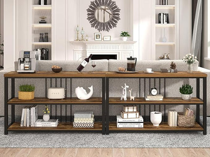 FOLUBAN Industrial Console Table, 3 Tier Entryway Sofa Foyer Table for Living Room Hallway Behind Couch, Rustic Brown